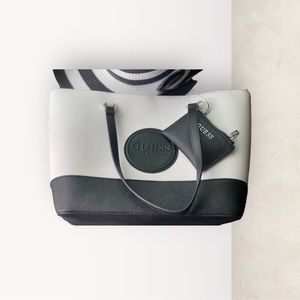 Black and white oversized tote bag by GUESS